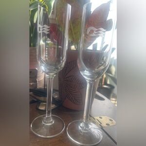 Princess Cruises Champagne 🍾 Flutes Set of Two Etched Wave Logo Glassware Bar